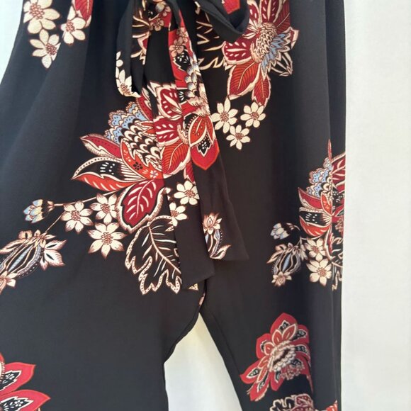 Maurices Romper, Black with Rust Floral Print, Elastic Waist with Tie, Size M - Picture 3 of 3